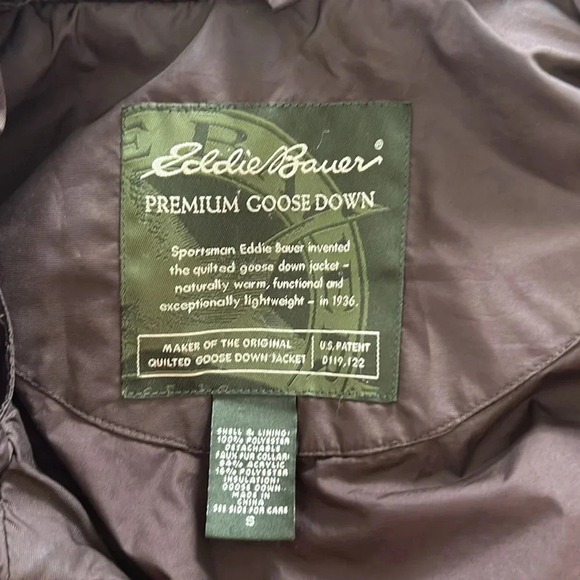 Eddie Bauer premium goose down quilted jacket size small brown zip up - Picture 8 of 10